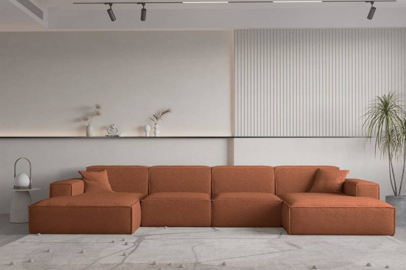 Fun Möbel Wohnlandschaft U-Form CELES PREMIUM Stoff Ascot Bukla oder Opera Velvet, Breite 379 cm, inkl. 2 Zierkissen von Fun Möbel