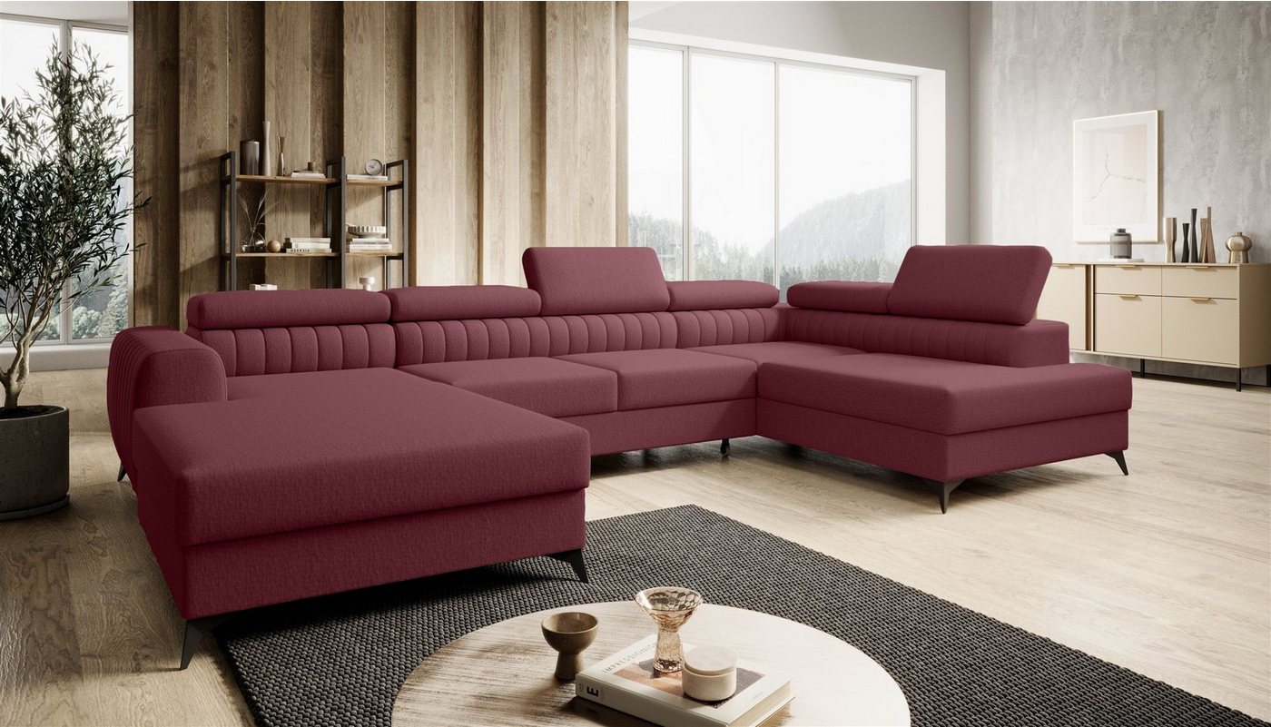 Fun Möbel Wohnlandschaft U-Form Schlafsofa FARGO Stoff Vogue Ottomane Rechts oder Links, einstellbare Kopfstützen, inkl. 2 Bettkästen, frei im Raum stellbar von Fun Möbel