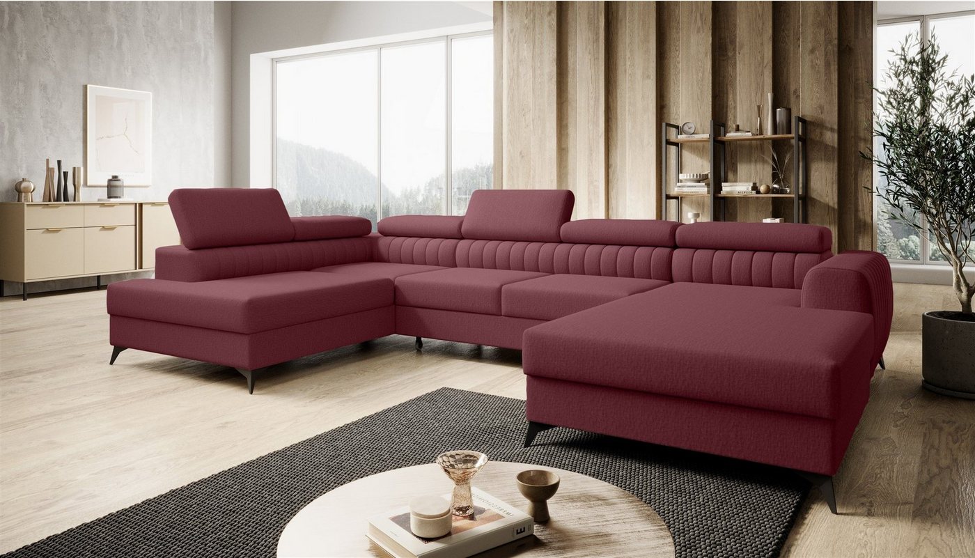 Fun Möbel Wohnlandschaft U-Form Schlafsofa FARGO Stoff Vogue Ottomane Rechts oder Links, einstellbare Kopfstützen, inkl. 2 Bettkästen, frei im Raum stellbar von Fun Möbel