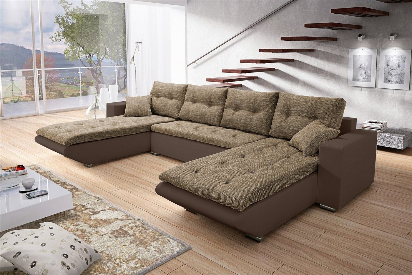 Fun Möbel Wohnlandschaft Wohnlandschaft Sofa NINO XL mit Schlaffunktion, inkl. Zierkissen und Rückenkissen, Mit Bettkasten von Fun Möbel