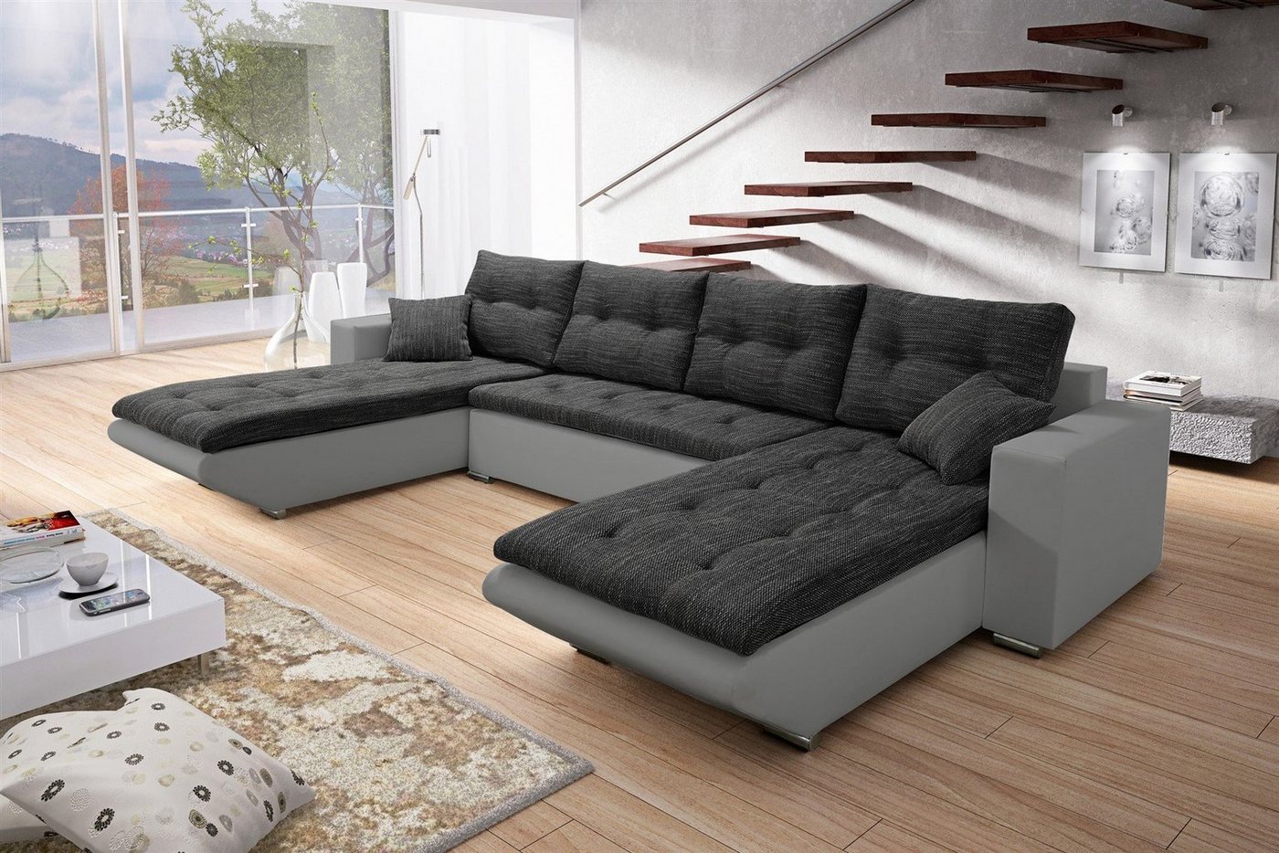 Fun Möbel Wohnlandschaft Wohnlandschaft Sofa NINO XL mit Schlaffunktion, inkl. Zierkissen und Rückenkissen, Mit Bettkasten von Fun Möbel