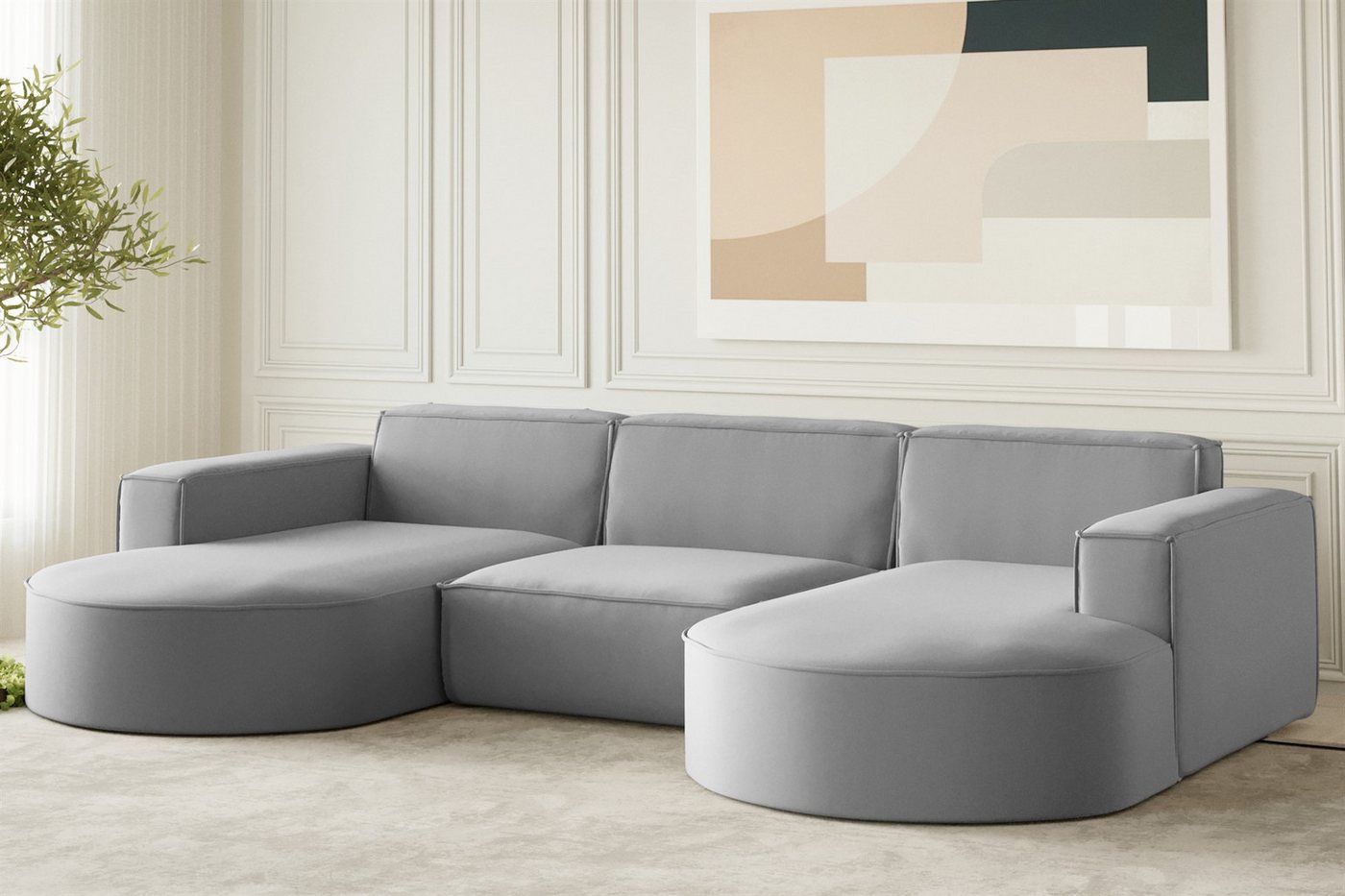 Fun Möbel Wohnlandschaft Wohnlandschaft U-Form Sofa PALMA in Stoff Opera Velvet oder Ascot, frei im Raum stellbar, Rundumbezug von Fun Möbel