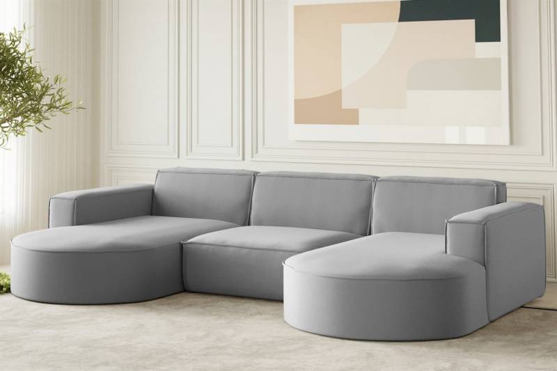 Fun Möbel Wohnlandschaft Wohnlandschaft U-Form Sofa PALMA in Stoff Opera Velvet oder Ascot, frei im Raum stellbar, Rundumbezug von Fun Möbel