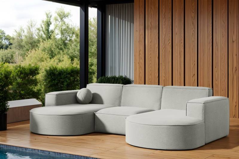 Garten Ecksofa U-Form SUNDAY in wetterfester Stoff ART-N Hellgrau von Fun Moebel