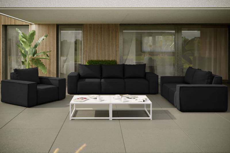 Gartenmöbel-Set GARDENT 3-2-1 wetterfester Stoff NXL Schwarz von Fun Moebel