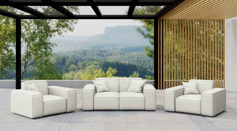 Gartenmöbel-Set SUMMER 2-1-1 wetterfester Stoff NXL Altweiß von Fun Moebel
