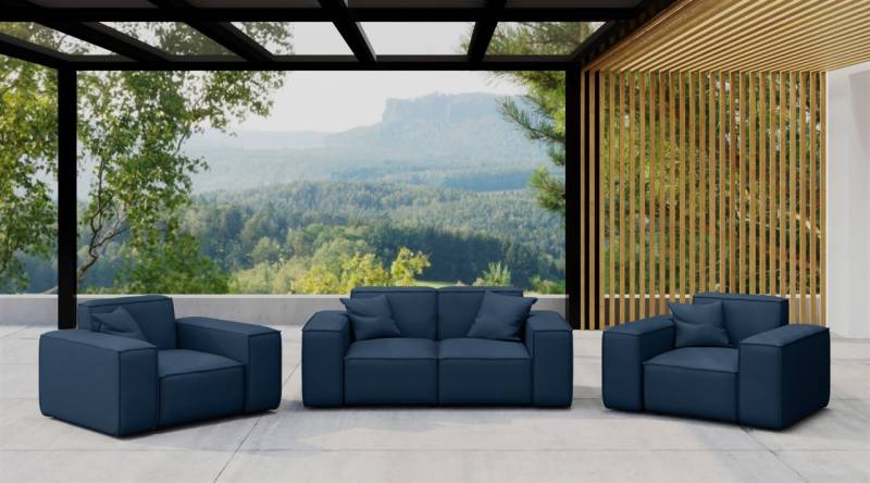 Gartenmöbel-Set SUMMER 2-1-1 wetterfester Stoff NXL Dunkelblau von Fun Moebel