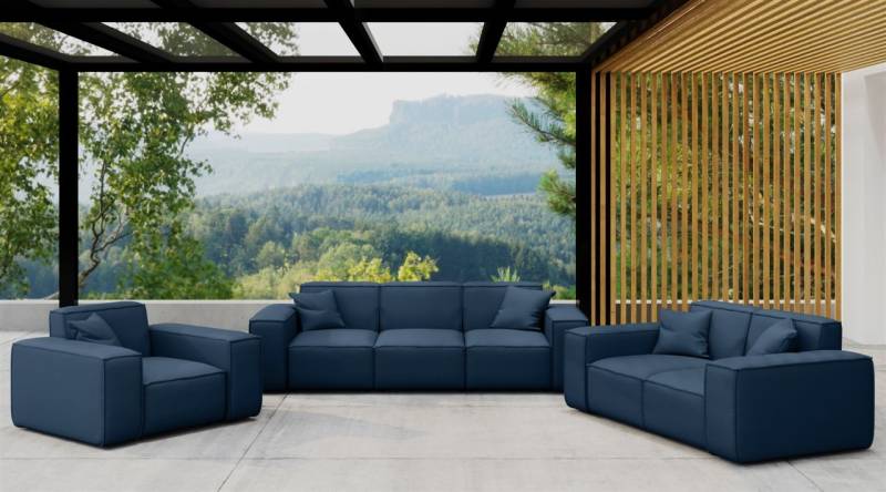 Gartenmöbel-Set SUMMER 3-2-1 wetterfester Stoff NXL Dunkelblau von Fun Moebel