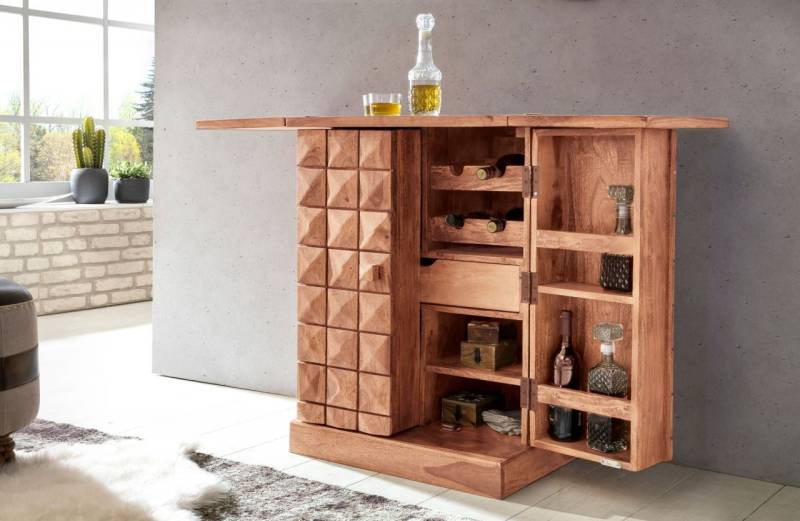 Hausbar Barschrank Weinregal ASMO Massivholz Akazie Landhausstil von Fun Möbel