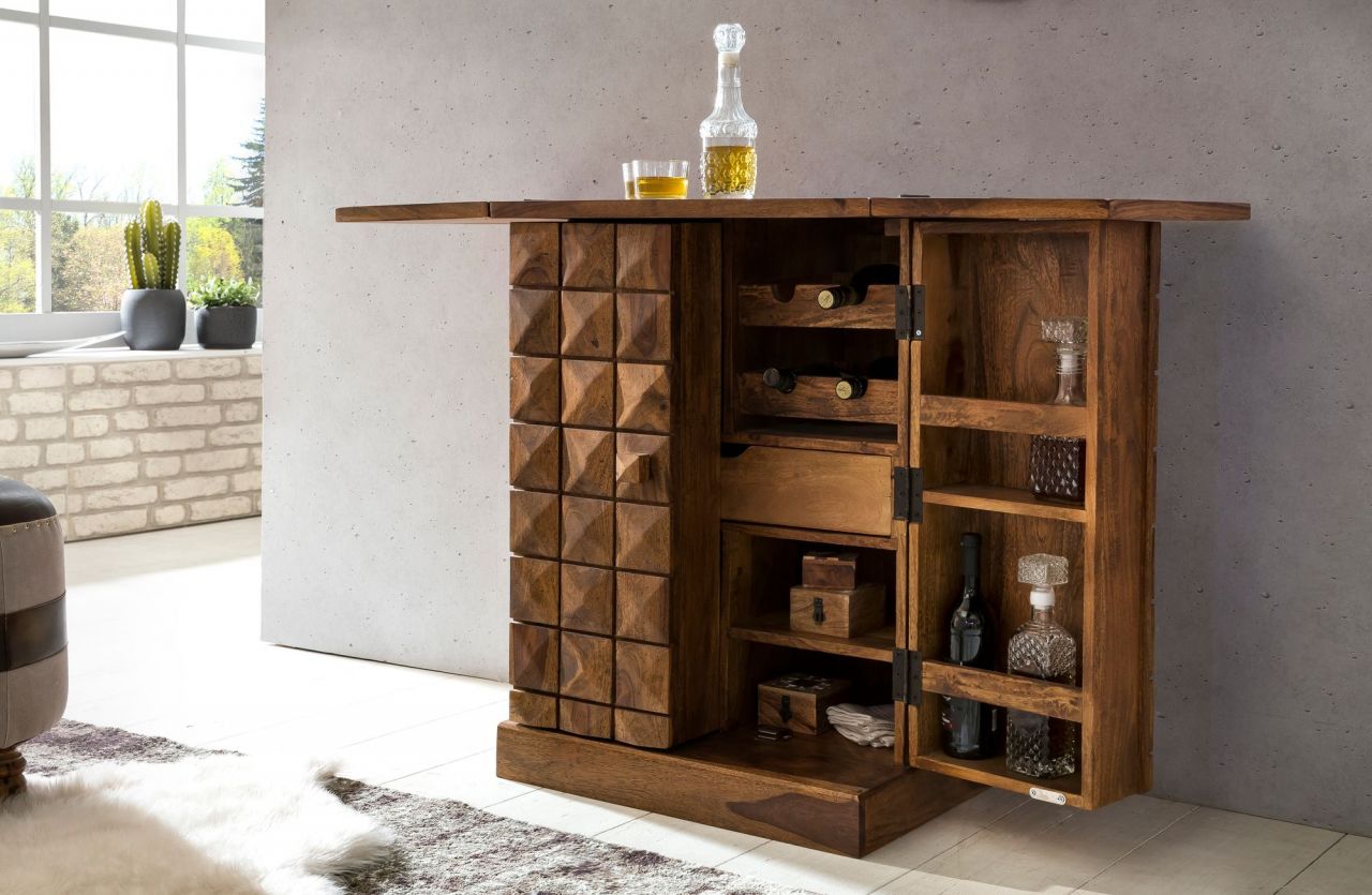 Hausbar Barschrank Weinregal ASMO Massivholz Sheesham Landhausstil von Fun Möbel