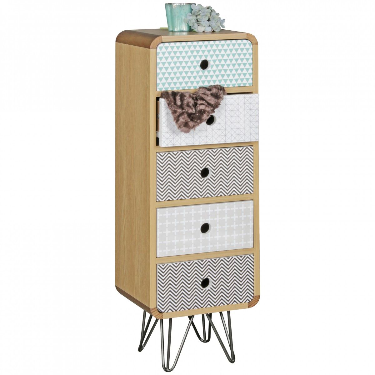 Highboard Kommode mit 5 Schubladen BONI 90x25 cm von Fun Möbel