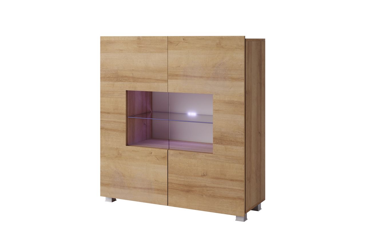 Highboard Schrank Vitrine LABRI 100x105x35cm Eiche matt inkl. LED von Fun Möbel