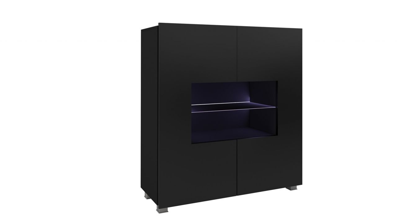 Highboard Schrank Vitrine LABRI 100x105x35cm Schwarz Hochglanz + LED von Fun Möbel