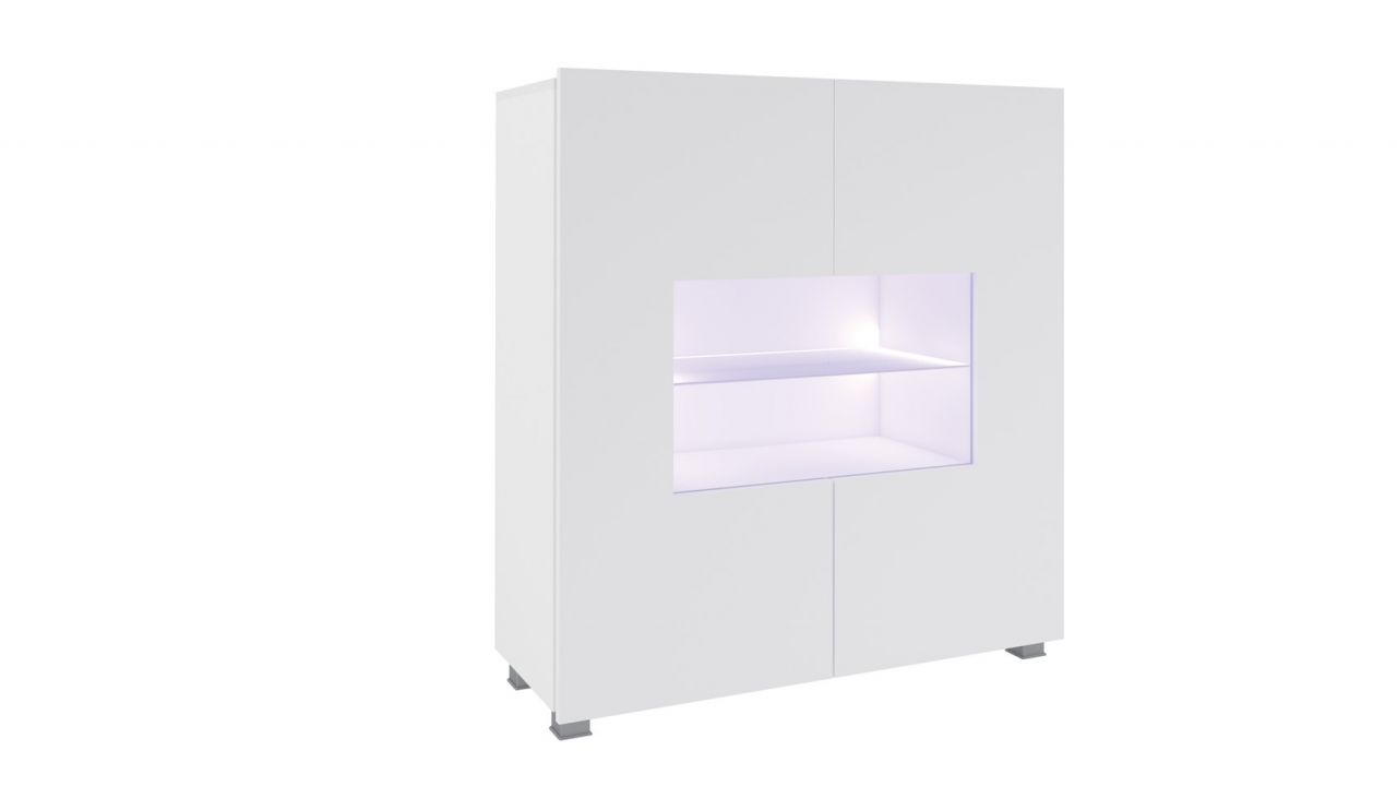 Highboard Schrank Vitrine LABRI 100x105x35cm Weiss Hochglanz inkl. LED von Fun Möbel