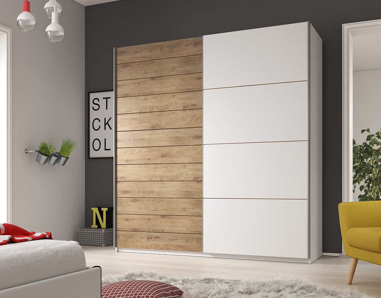 Kleiderschrank DAVOS Schwebetürenschrank Eiche Beaufort 220x210 cm von Fun Moebel