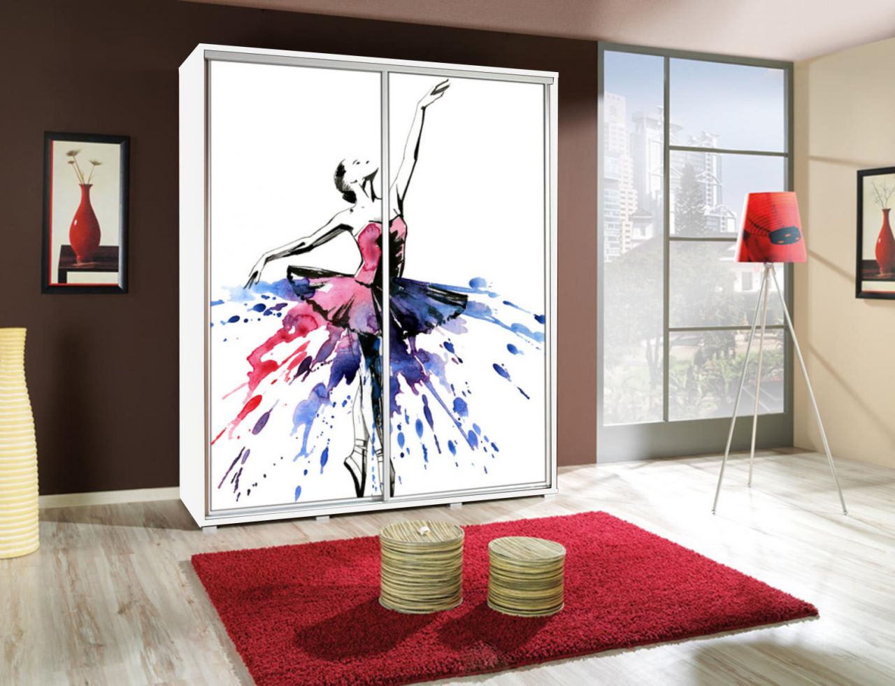 Kleiderschrank GILES Schwebetürenschrank mit Grafiken 155x215 cm von Fun Moebel