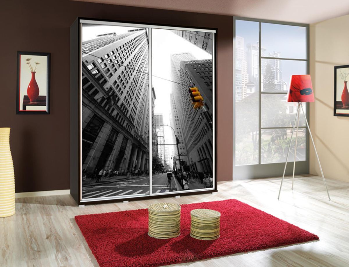 Kleiderschrank GILES Schwebetürenschrank mit Grafiken 155x215 cm von Fun Moebel