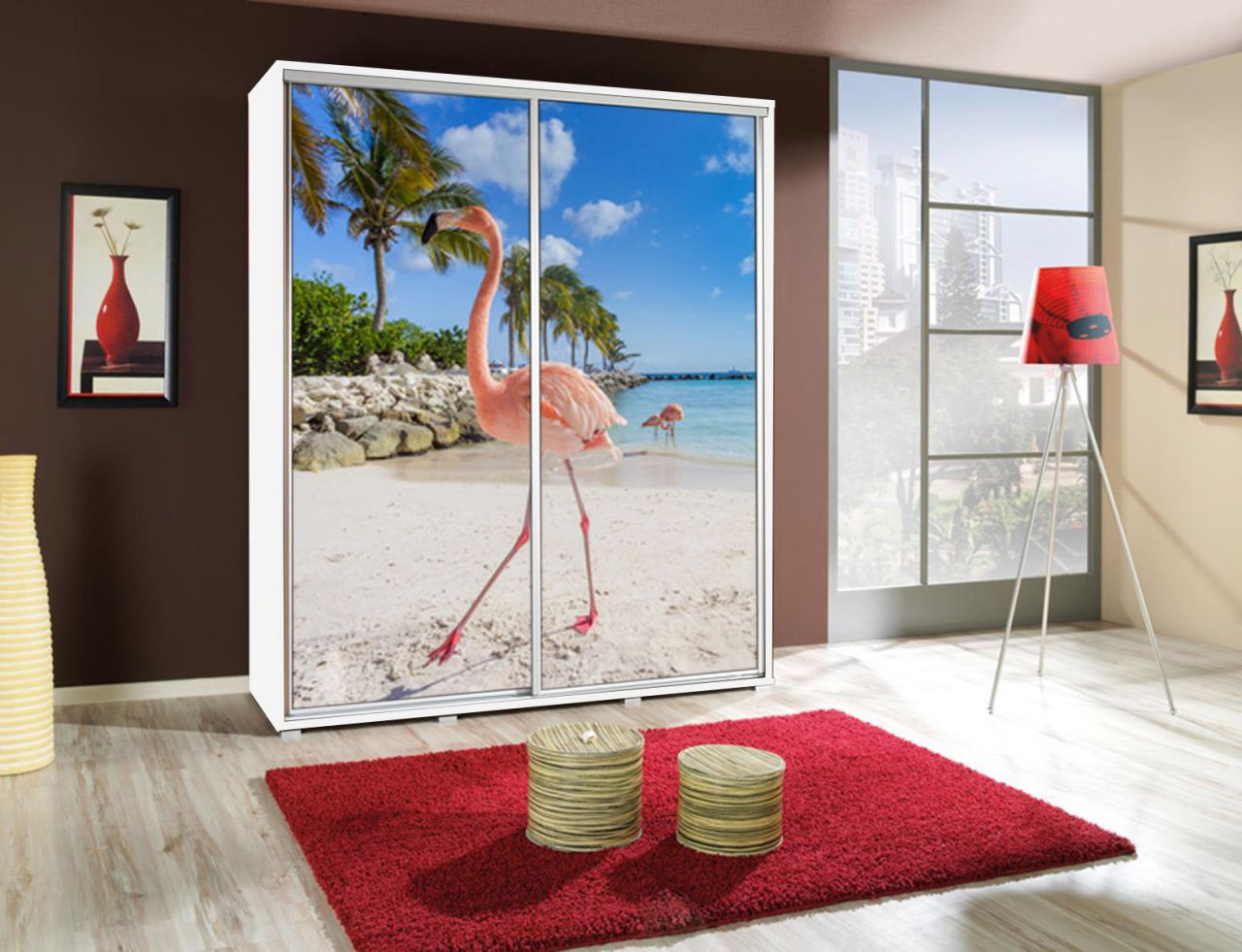Kleiderschrank GILES Schwebetürenschrank mit Grafiken 155x215 cm von Fun Moebel