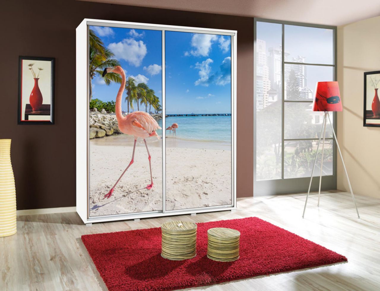 Kleiderschrank GILES Schwebetürenschrank mit Grafiken 155x215 cm von Fun Moebel