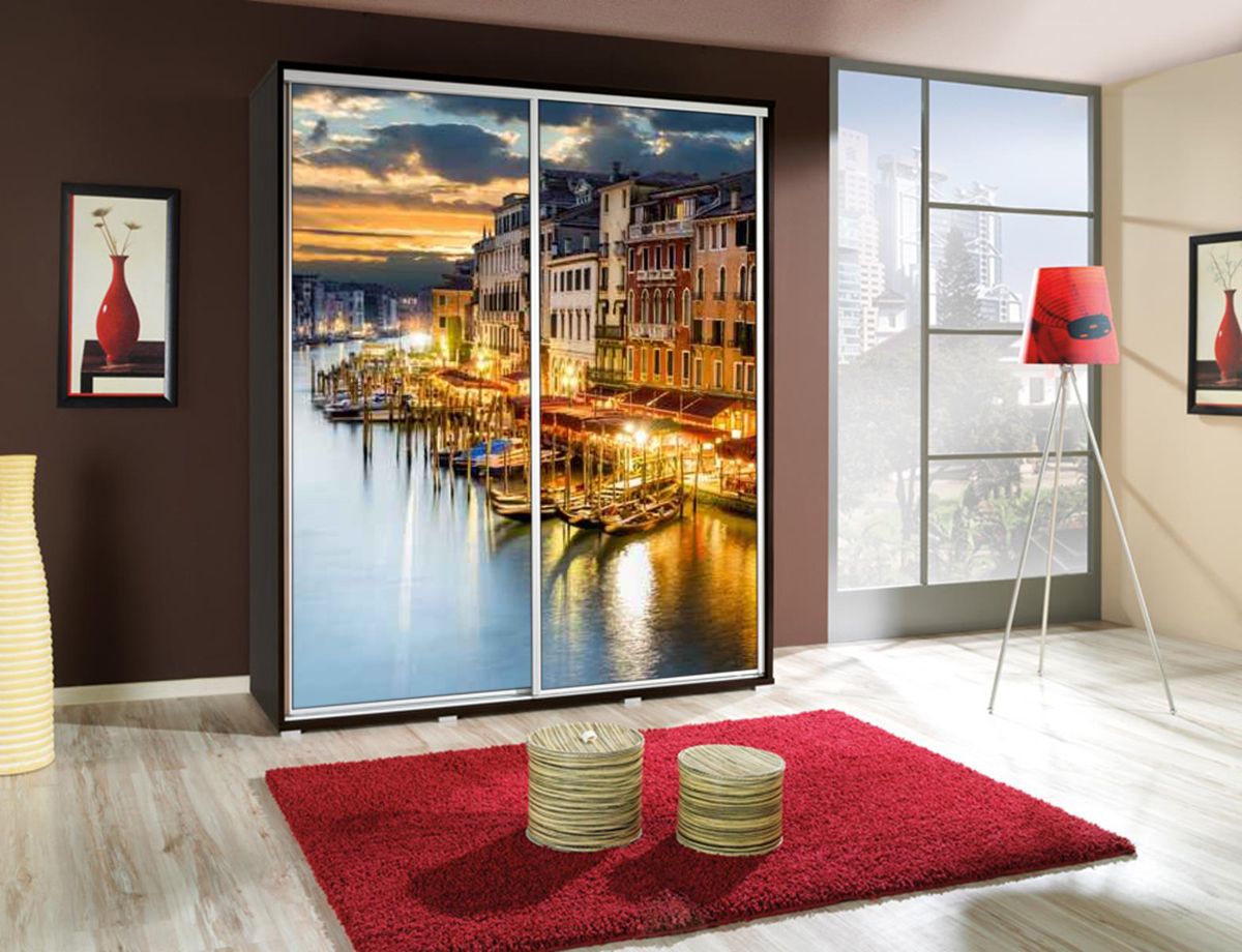 Kleiderschrank GILES Schwebetürenschrank mit Grafiken 155x215 cm von Fun Moebel