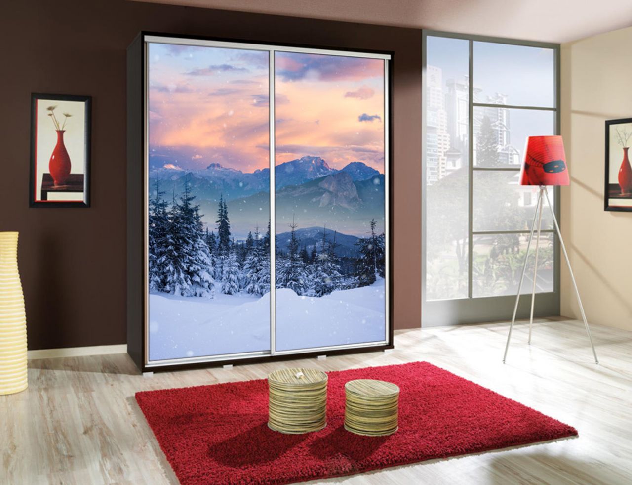 Kleiderschrank GILES Schwebetürenschrank mit Grafiken 155x215 cm von Fun Moebel