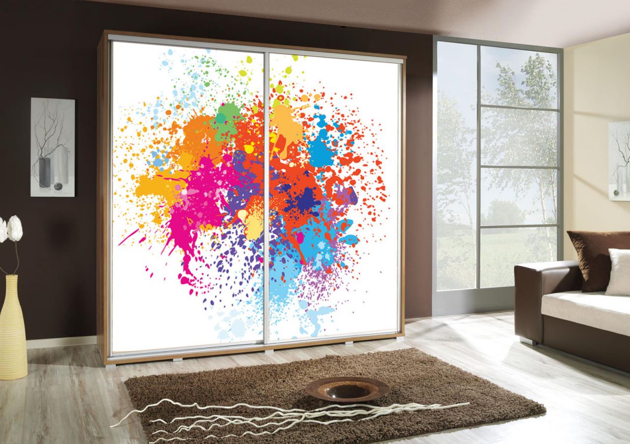 Kleiderschrank GILES Schwebetürenschrank mit Grafiken 205x215 cm von Fun Moebel