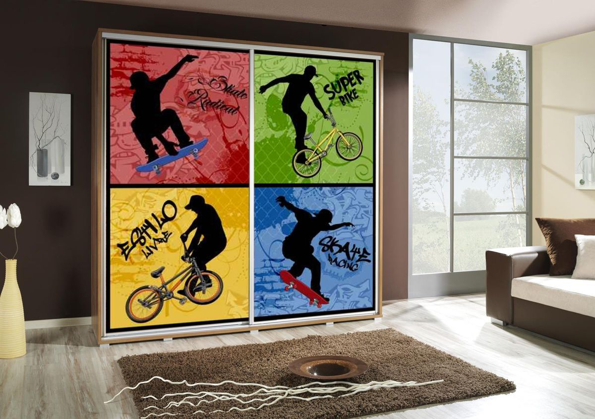 Kleiderschrank GILES Schwebetürenschrank mit Grafiken 205x215 cm von Fun Moebel