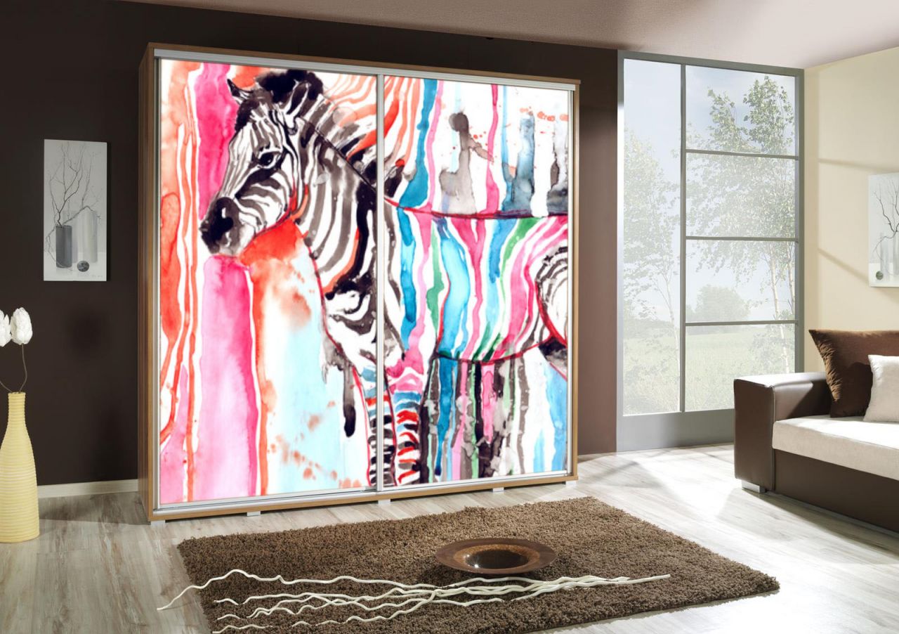 Kleiderschrank GILES Schwebetürenschrank mit Grafiken 205x215 cm von Fun Moebel