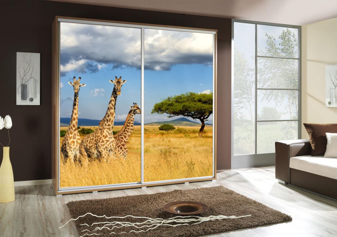Kleiderschrank GILES Schwebetürenschrank mit Grafiken 205x215 cm von Fun Moebel