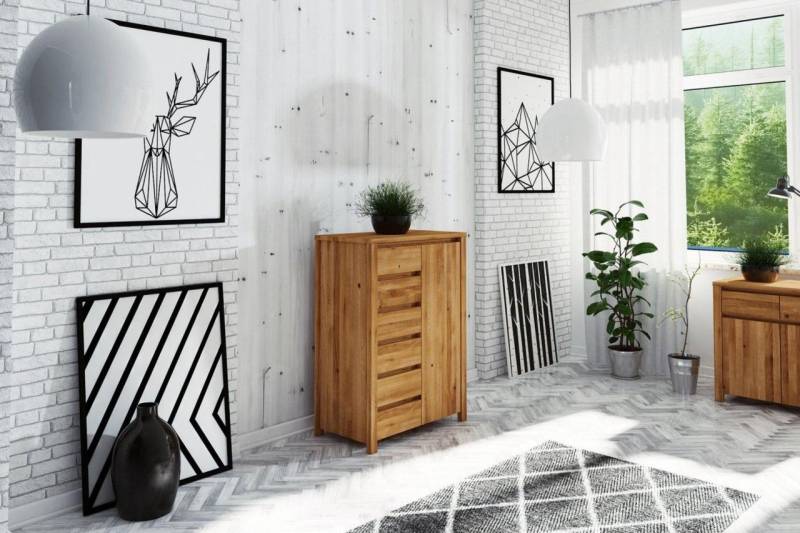 Kommode Hochschrank MAISON Eiche massiv 80x112x45 cm von Fun Möbel
