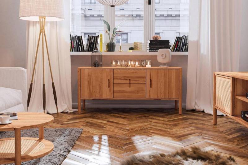 Kommode Schrank SAGA Buche massiv 142x64x46 cm von Fun Möbel