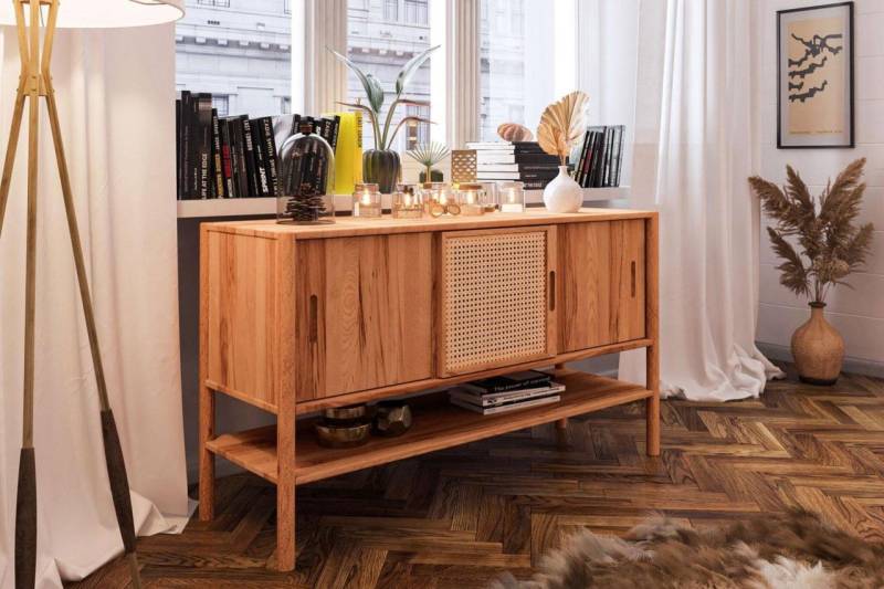 Kommode Schrank SAGA Buche massiv 142x81x46 cm von Fun Möbel