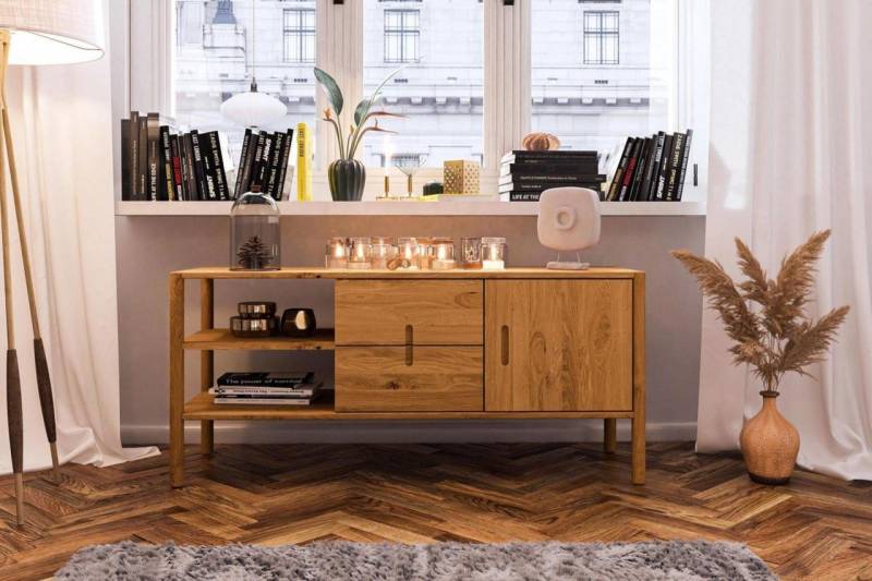 Kommode Schrank SAGA Eiche massiv 142x64x46 cm von Fun Möbel