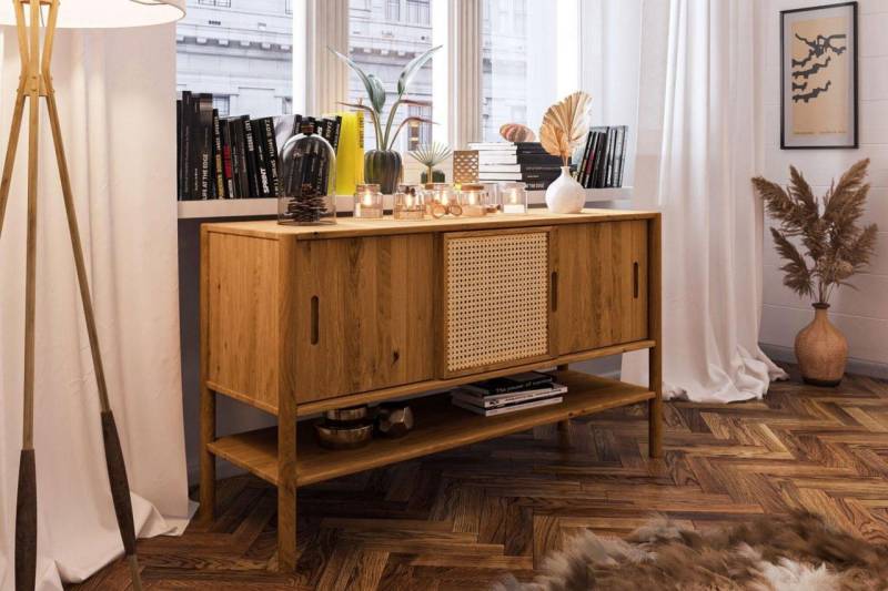 Kommode Schrank SAGA Eiche massiv 142x81x46 cm von Fun Möbel