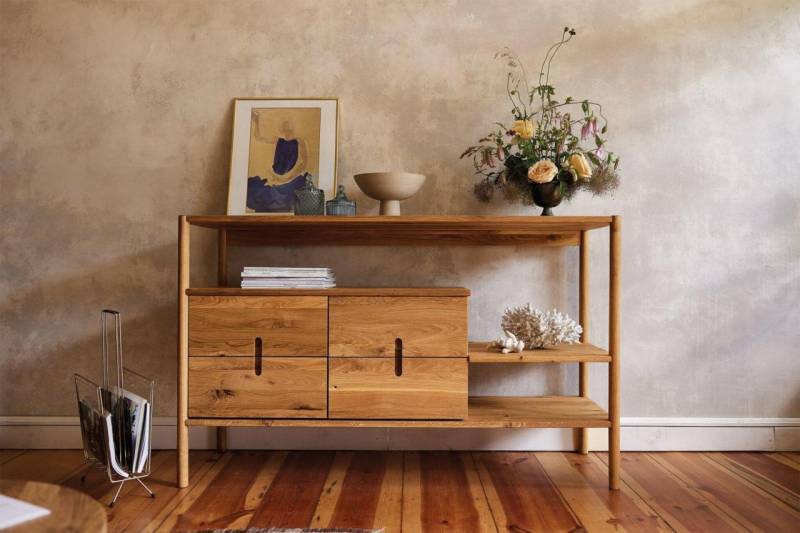 Kommode Schrank SAGA Eiche massiv 142x86x46 cm von Fun Möbel
