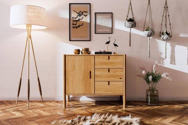 Kommode Schrank SAGA Eiche massiv 97x84x46 cm von Fun Möbel