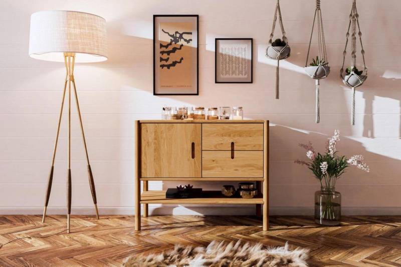 Kommode Schrank SAGA Eiche massiv 97x84x46 cm von Fun Möbel