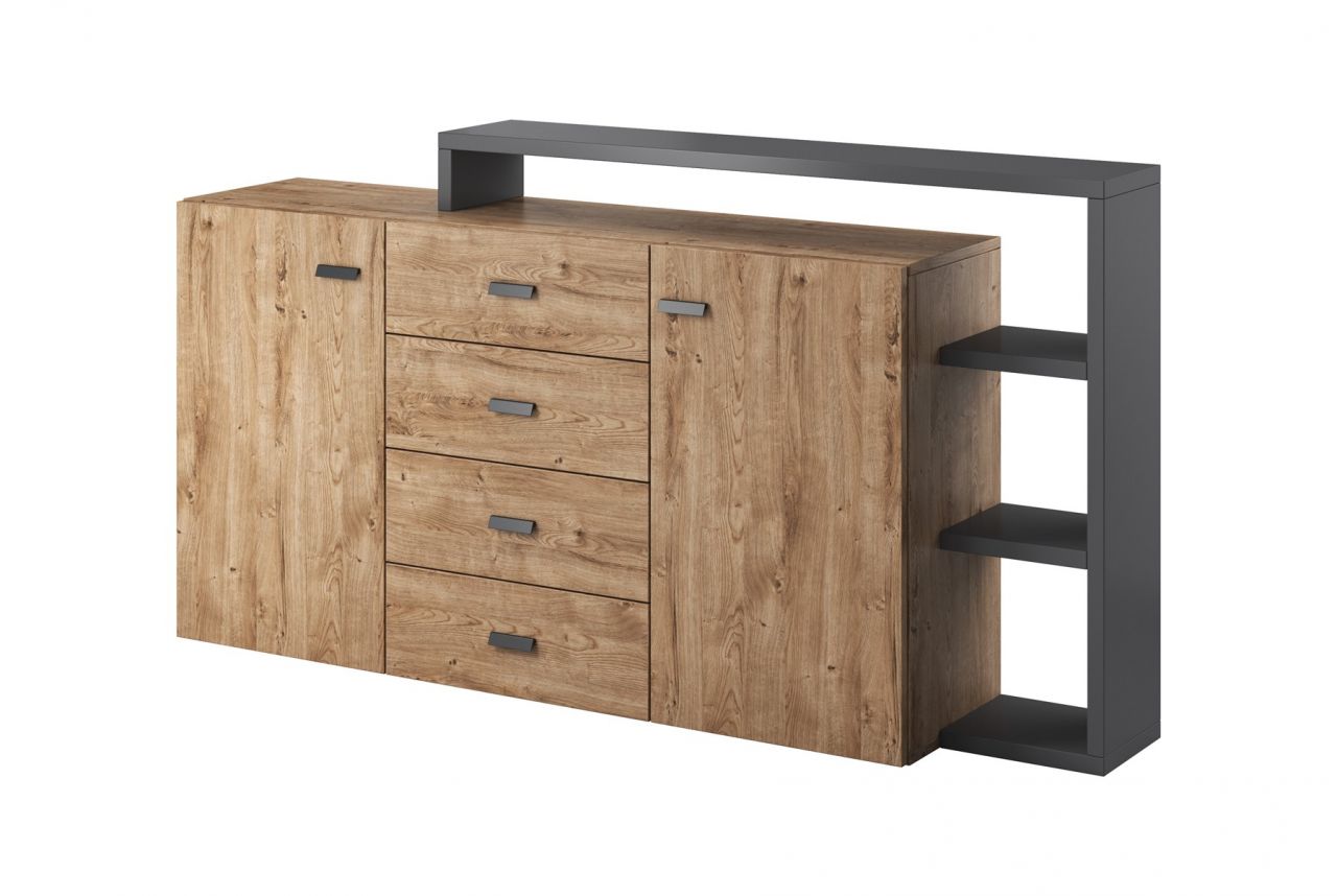 Kommode Sideboard Schrank BENDY 180x98x37cm in Grau-Eiche Ribbeck von Fun Moebel