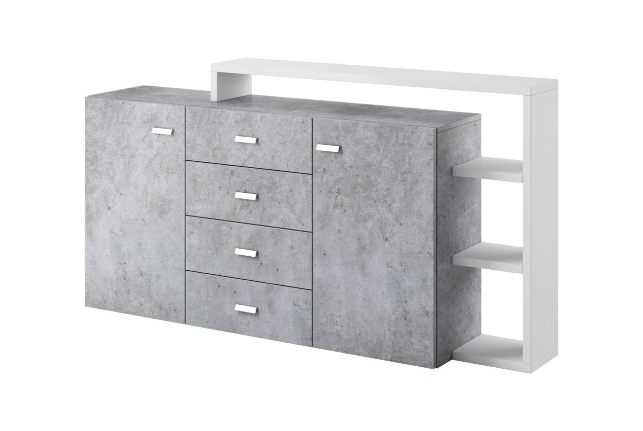 Kommode Sideboard Schrank BENDY 180x98x37cm in Weiß- Betonoptik von Fun Moebel