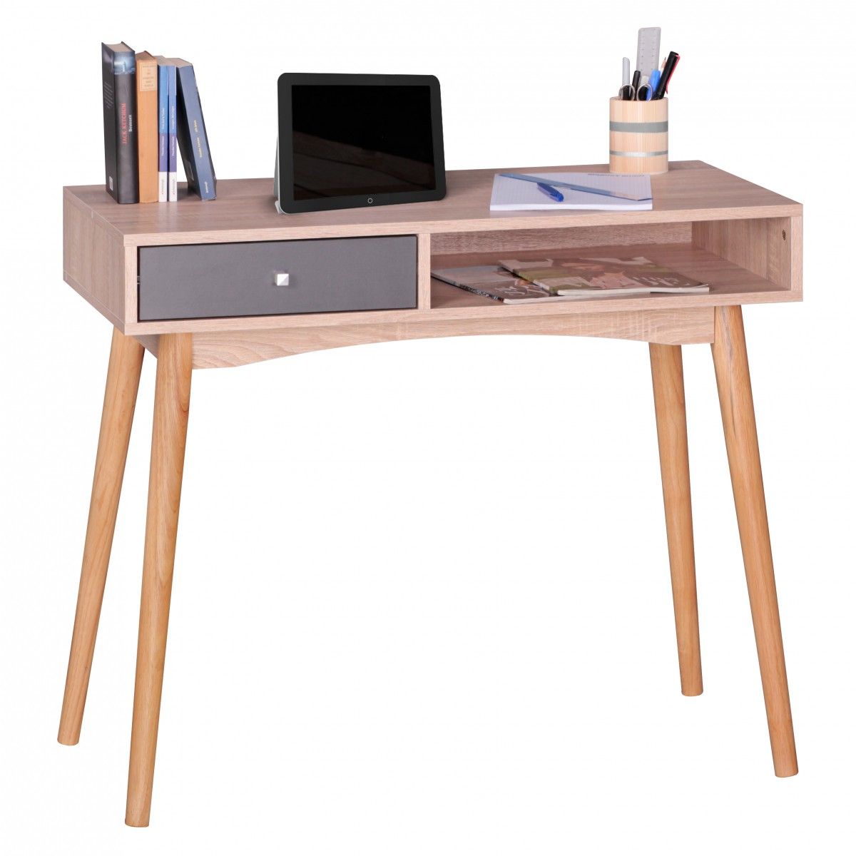 Konsole Sekretär Schreibtisch - Belimo - 90x78x55 cm Sonoma/Grau von Fun Moebel