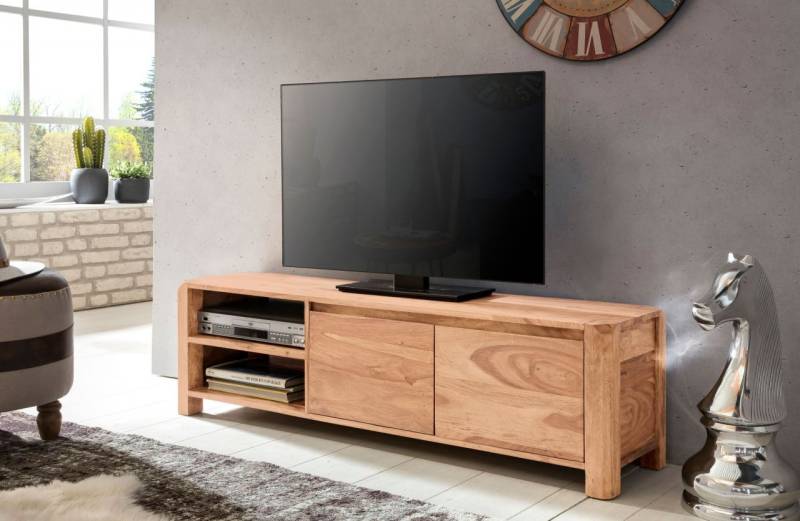 Lowboard Kommode Fernsehkommode TV-Board BUANA 140x35x40 cm Akazie von Fun Möbel