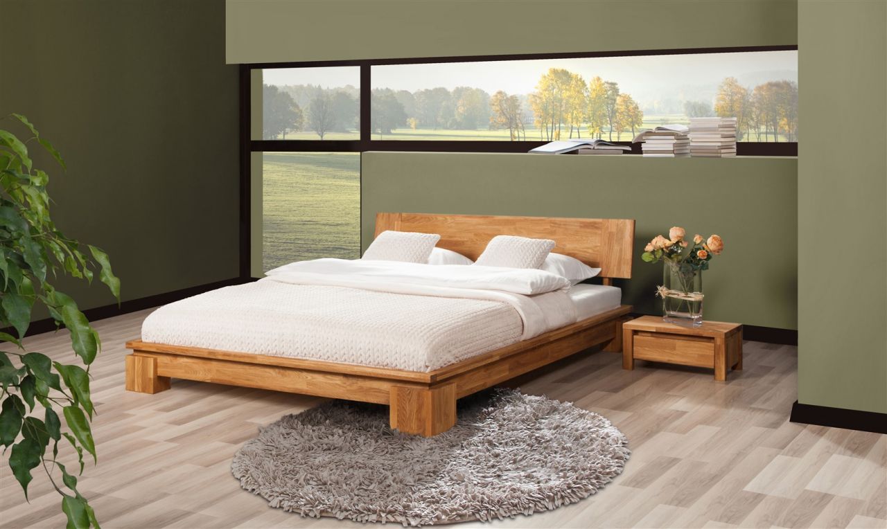 Massivholzbett Bett Schlafzimmerbet MAISON Eiche massiv 100x200 cm von Fun Möbel