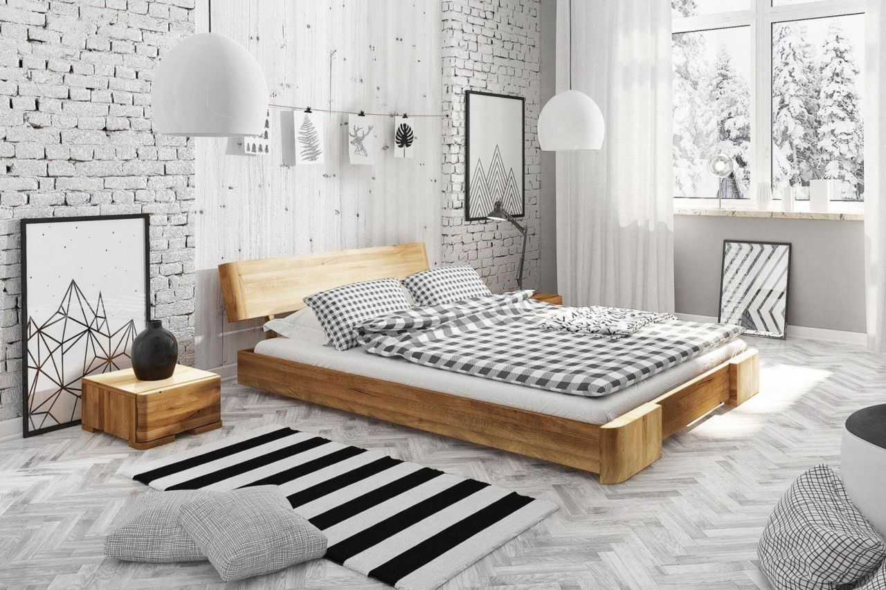 Massivholzbett Bett Schlafzimmerbett MESA Eiche massiv 180x220 cm von Fun Moebel