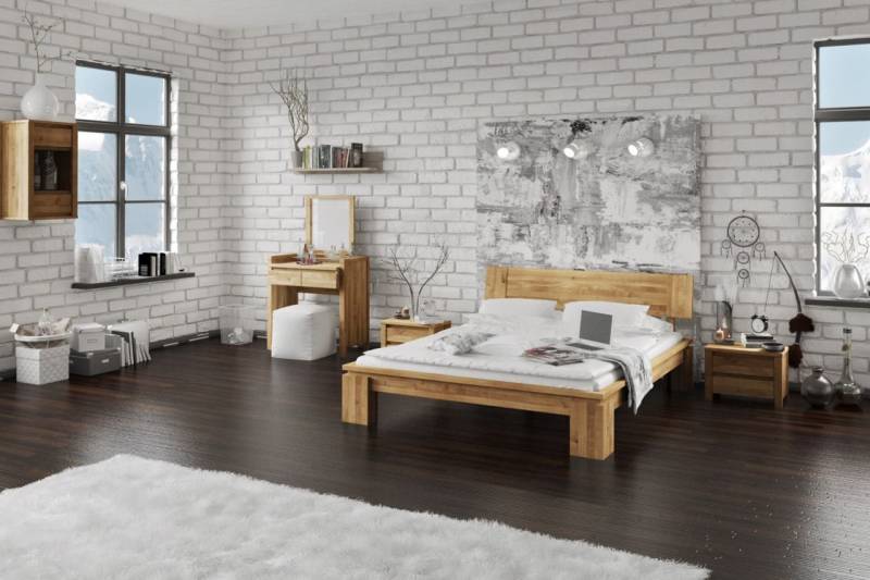 Massivholzbett Schlafzimmerbet MAISON XL Eiche massiv 100x200 cm von Fun Möbel