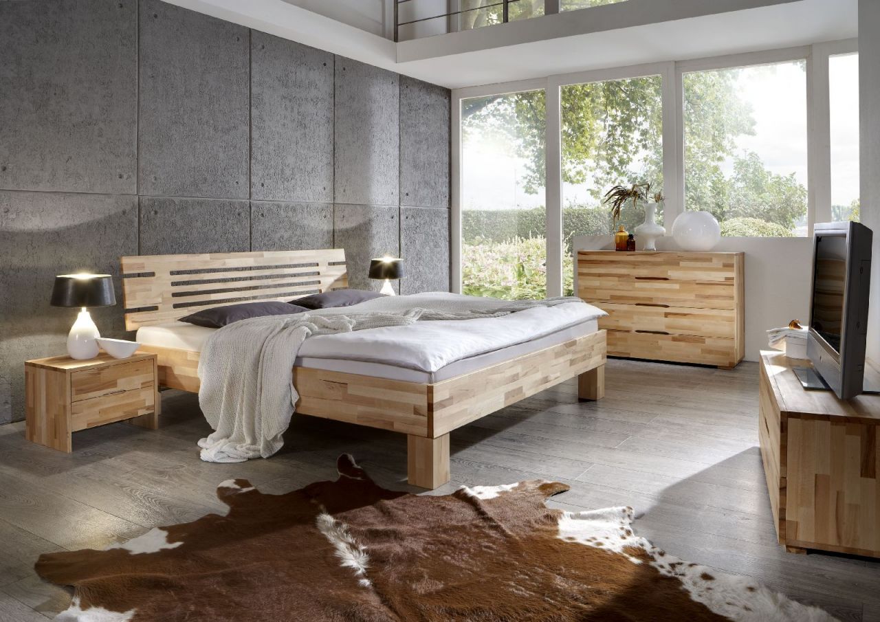 Massivholzbett Schlafzimmerbett - LANDO - Bett Kernbuche 100x200 cm von Fun Moebel
