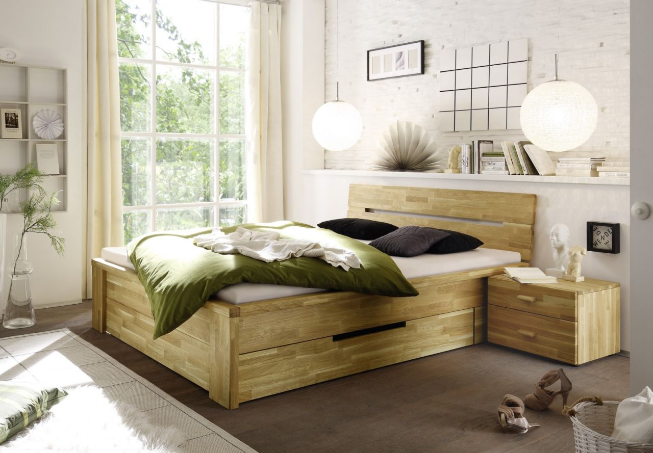 Massivholzbett Schlafzimmerbett - RONI - Bett Wildeiche 140x200 cm von Fun Moebel