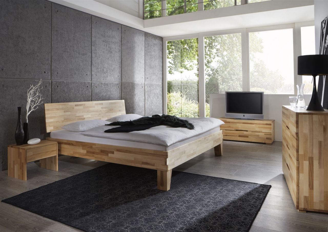 Massivholzbett Schlafzimmerbett - Sierra - Bett Kernbuche 140x200 cm von Fun Moebel