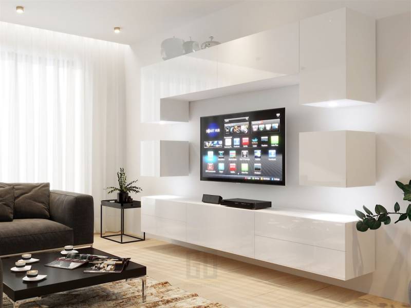 Mediawand Wohnwand 9 tlg - NEXI XL 18 - Weiss Hochglanz inkl. LED von Fun Moebel