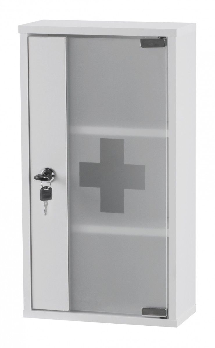 Medizinschrank - AID -abschließbar Erste Hilfe Schrank weiß 48x26x12cm von Fun Möbel