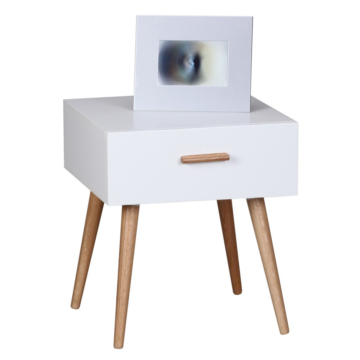Nachtkommode Nachttisch - LYKKA - eine Schublade in Weiss matt von Fun Möbel